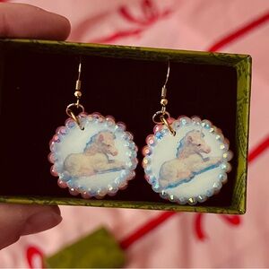 Unicorn Earrings with Iridescent Beads